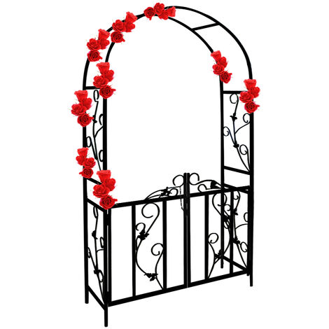 GARDEBRUK® Arco de Rosas y Columnas para Plantas Trepadoras Decoración Jardín Soporte Enrejado Estructura de Metal con Puerta M 1 - 225 cm
