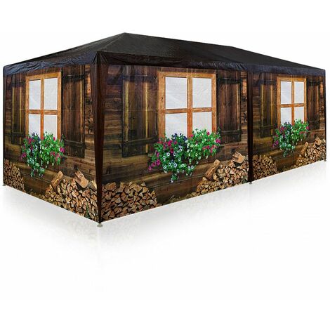 Deuba Carpa diseño cabaña de madera pabellón Oktoberfest 6 paredes laterales enrrollables 6x3 m