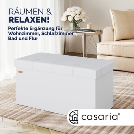 CASARIA® Baúl Banco con espacio de Almacenamiento Plegable Moderno Tapizado Resistente Pasillo Dormitorio Arcón Tapizado L - blanco