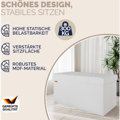 CASARIA® Baúl Banco con espacio de Almacenamiento Plegable Moderno Tapizado Resistente Pasillo Dormitorio Arcón Tapizado L - blanco