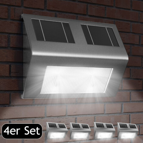 MONZANA® Set de 4x Lámparas solares LED de Acero inoxidable para pared exterior caminos sin cables con interruptor jardín