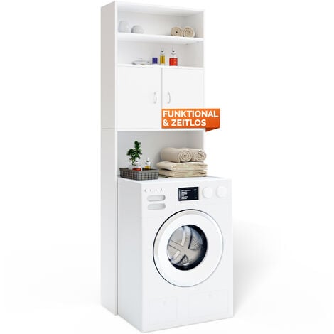 Deuba Mueble alto para lavadora Blanco armario alto estante de baño almacenamiento Mueble con 3 estantes 195 x 63 x 20cm