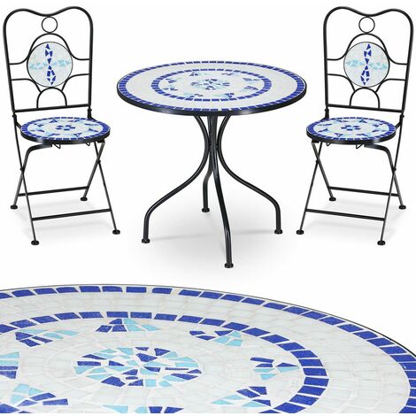 Deuba Conjunto de muebles de jardín Mosaico Azul Blanco Neptun set de 2