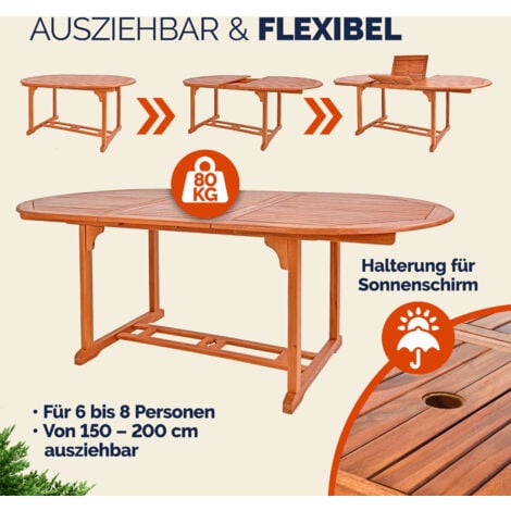 Deuba Mesa de Jardín Vanamo Mesa Extensible de Madera Eucalipto Certif FSC® Soporte Sombrilla
