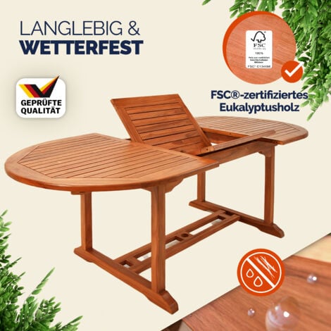 Deuba Mesa de Jardín Vanamo Mesa Extensible de Madera Eucalipto Certif FSC® Soporte Sombrilla