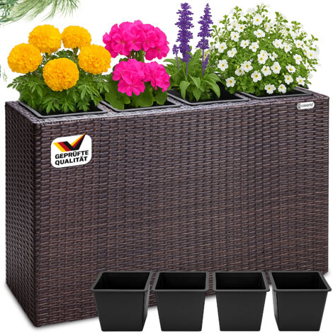 Casaria Macetero de Poliratán con 4 macetas extraíbles 95x27x60cm para interior y exterior jardinería color a escoger Marrón