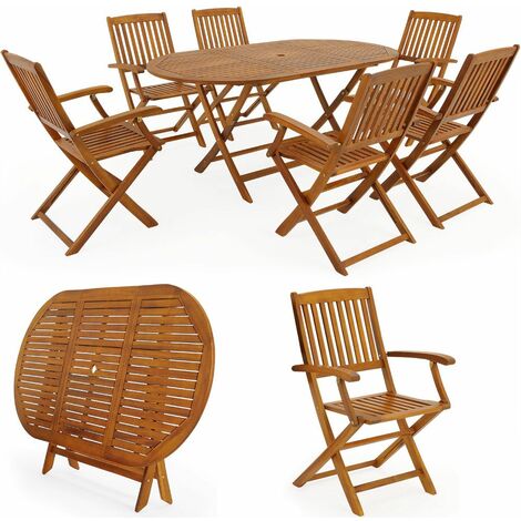 Deuba Conjunto de jardín Boston de madera de Acacia juego de 1 mesa y 6  sillas