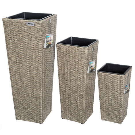 CASARIA® Set de 3 Macetas para Plantas Flores Macetero de Poliratán para Jardín Balcón Terraza Interior Exterior Crema (1/5)