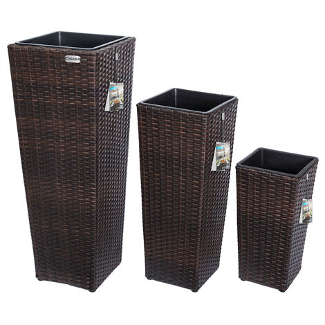 CASARIA® Set de 3 Macetas para Plantas Flores Macetero de Poliratán para Jardín Balcón Terraza Interior Exterior Marrón (1/5)