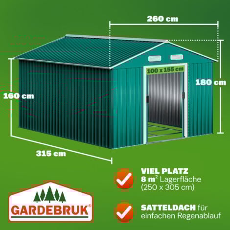 Gardebruk XXXL Cobertizo de Jardín metálico 14,7m³ Verde 312x257x177,5cm Caseta Utensilios de Jardín con Puerta Corrediza