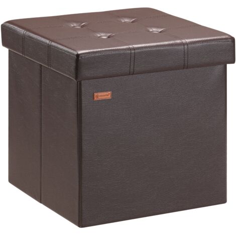 CASARIA® Taburete con espacio de almacenamiento plegable cofre cubo con tapa 40L 38x38x38cm Imitación Cuero Lino MDF acolchado M - marrón