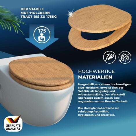 Tapa WC asiento diseño bambú cierre suave automático