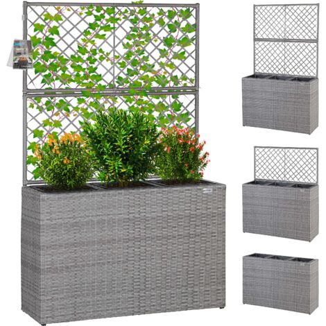 Casaria Macetero con Enrejado Rectangular Poliratán 3 Macetas Internas Extraíbles Drenaje de Agua Jardinera Interior Exterior Gris (1/8)