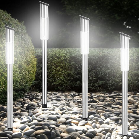 MONZANA® 4 Pack Lámparas Solares Luz LED Blanca para Jardín con Estacas Acero Inox Impermeables IP44 8 Hrs Paneles Solares Ecológicas