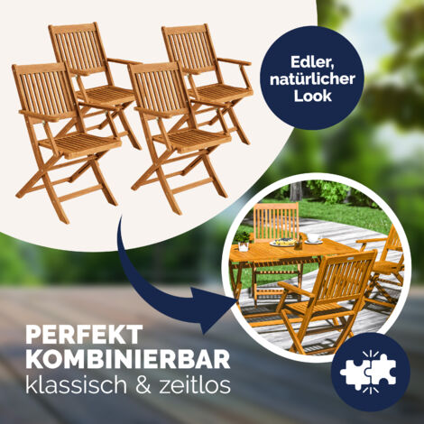 Deuba Set de 4 Sillas Sydney de madera de acacia plegables con respaldo Jardín Silla plegable