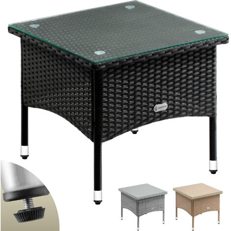CASARIA® Mesa Auxiliar Poliratan Resistente a la intemperie Altura Ajustable Exterior Tapa de cristal 80kg de capacidad de carga Jardín Balcón Terraza Mesa de salón M2 - 50x50x45cm