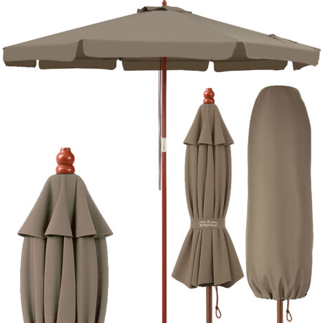 Kingsleeve Sombrilla de Madera Ø330cm Protección UV80+ Parasol Repelente al Agua Mástil 48mm Topo (1/5)