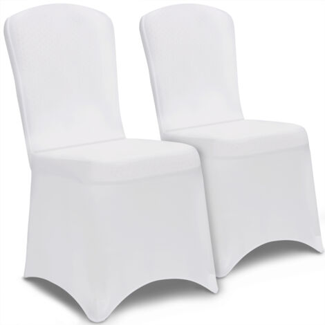 Set de 2 Fundas para Sillas de Poliéster elástico Elegante cobertor para asientos eventos y fiestas  Blanco