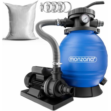 MONZANA® Depuradora Piscina 10.200L/h Sistema de Filtro de Arena Incl. Bolas de Filtrado Válvula 7 Vías Limpieza Piscina Adaptador Ø32-38mm 450W