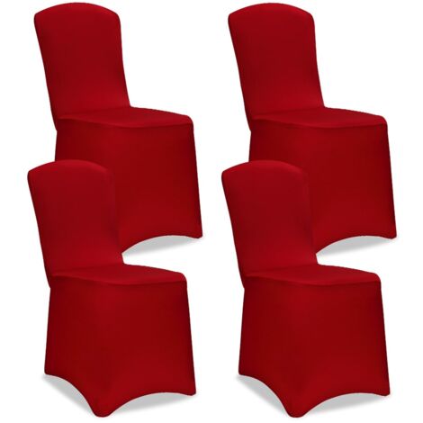 Set de 4 Fundas para sillas Strech elásticas de poliéster lavable Cobertores para asientos  Rojo Burdeos