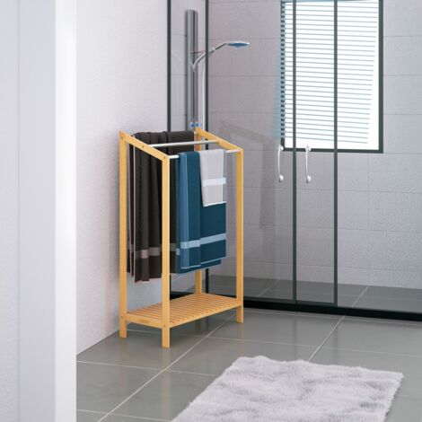 Toallero de madera bambú con valleros de acero inoxidable capacidad de carga de hasta 15Kg 51x31x85cm 1x