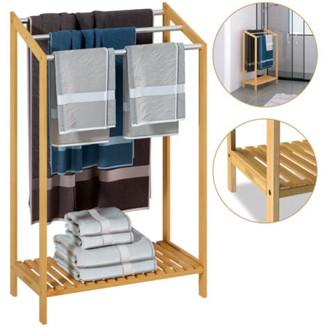 Toallero de madera bambú con valleros de acero inoxidable capacidad de carga de hasta 15Kg 51x31x85cm 1x