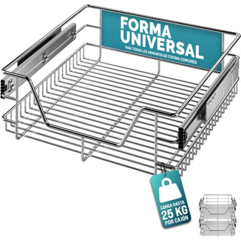 Deuba 2x Cajón telescópico bandeja de metal extraíble 50cm organizador interior almacenaje cocina