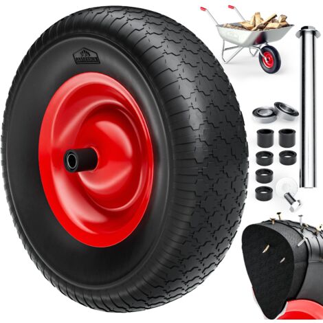 GARDEBRUK® Rueda para Caretilla en Goma Llanta en Acero Rojo 4.80/4.00-8 Ø 390mm a Prueba de Pinchazos Eje Incluido Amarillo / Negro Black (en)