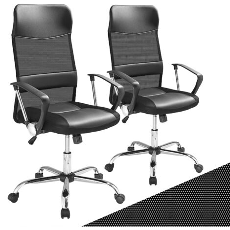 Casaria Silla de Oficina giratoria 360° con ruedas altura ajustable y función de balanceo Blanca-Negra Set de 2 Negro