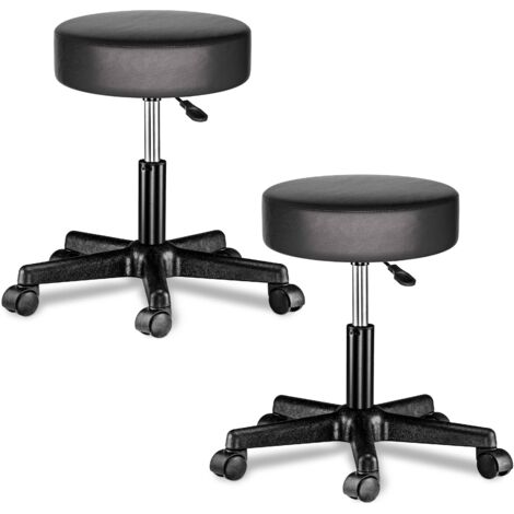 CASARIA® Taburete con ruedas altura regulable 46-60cm acolchado 10cm 360° Ø35cm Set de 2 Negro