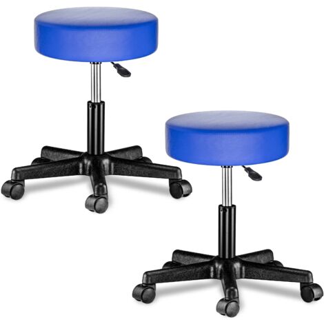 CASARIA® Taburete con ruedas altura regulable 46-60cm acolchado 10cm 360° Ø35cm Set de 2 Azul