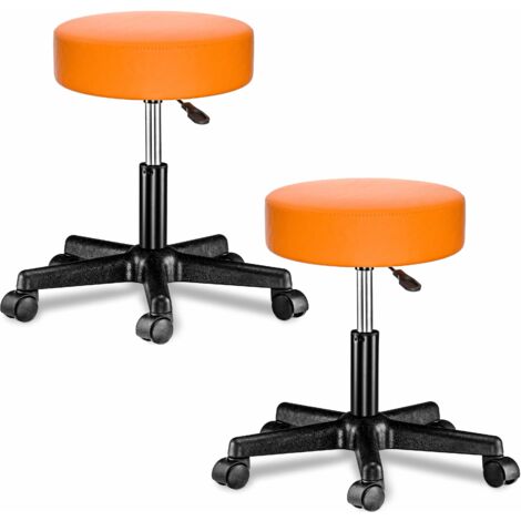 CASARIA® Taburete con ruedas altura regulable 46-60cm acolchado 10cm 360° Ø35cm Set de 2 pzs Naranja
