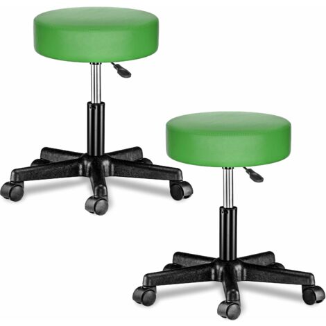 CASARIA® Taburete con ruedas altura regulable 46-60cm acolchado 10cm 360° Ø35cm Set de 2 Verde
