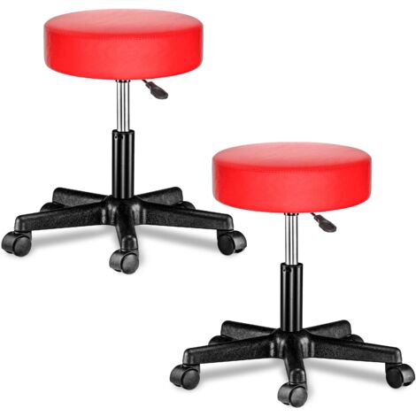 CASARIA® Taburete con ruedas altura regulable 46-60cm acolchado 10cm 360° Ø35cm Set de 2 pzs Rojo