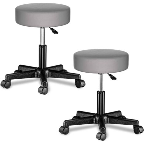 CASARIA® Taburete con ruedas altura regulable 46-60cm acolchado 10cm 360° Ø35cm Set de 2 pzs Gris