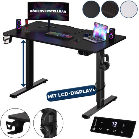 CASARIA® Escritorio Regulable en Altura con Pantalla LCD 73-118cm Marco de Acero Mesa Gaming Oficina Función Memoria 110cm Schwarz (de)