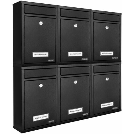 6x Buzones de pared Sistema de casilleros de acero a elegir Negro