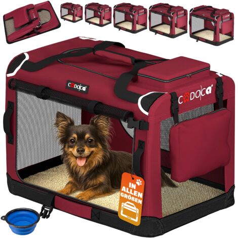 Cadoca Transportadora Para Mascotas S / M / L / XL / XXL / XXXL Transportín Plegable Perros Gatos Bolsa de Transporte Animales 2 Bolsillos Exteriores Incl. Alfombrilla Lavable S - Dark Red (en)