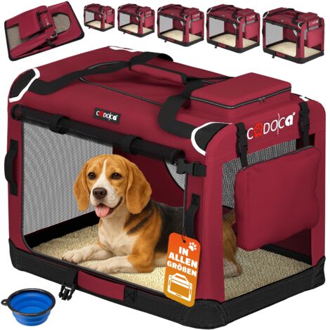 Cadoca Transportadora Para Mascotas S / M / L / XL / XXL / XXXL Transportín Plegable Perros Gatos Bolsa de Transporte Animales 2 Bolsillos Exteriores Incl. Alfombrilla Lavable L - Dark Red (en)