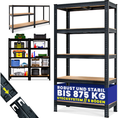 MONZANA® Estanterías Almacenaje Metálica MDF Estantes Cargas Pesadas Orden Taller Garaje Trastero Almacén Cocina 5 Tier - 180x90x40cm - Black (en)