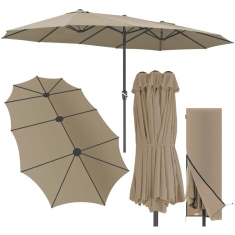 Kingsleeve Sombrilla Doble 460 x 270 cm Protección UV 80+ Grande XXL Funda Protectora Manivela Ovalada Impermeable Jardín Terraza Parasol Topo