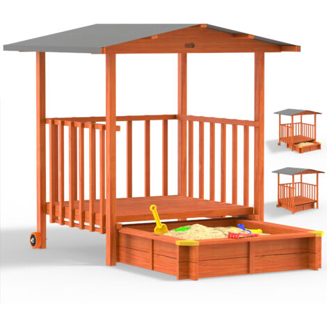 Spielwerk® Arenero de varios tamaños Techo corredizo Protección UV 50+ Lona para arenero Niños Arenero Exterior Madera Impregnada Jardín Suelo de madera Merle (de)