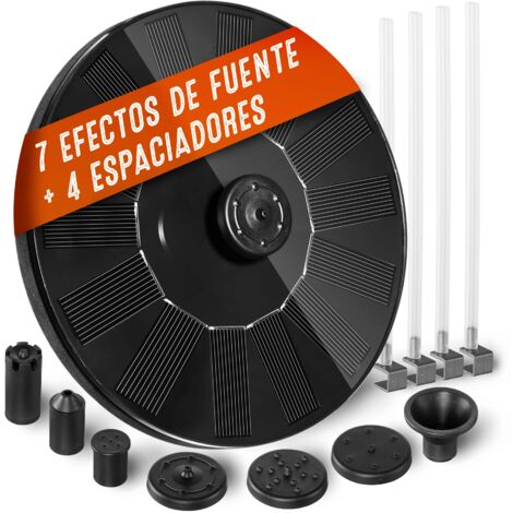 Gardebruk Fuente Acuática Solar para Jardín 7 Boquillas diferentes Efectos de Chorros de Agua 180L/h Panel Solar 160mm 1,4 Watt 100% Energía Solar