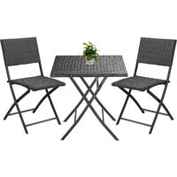 Casaria Conjunto Muebles Balcón 1 Mesa 2 Sillas Plegable Poliratán y Acero Galvanizado Liviano Resistente Intemperie Exteriores e Interiores Terraza Jardín Camping