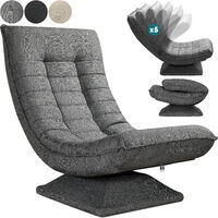 CASARIA® Sillón Relax Respaldo Ajustable Giratorio 360° hasta 150kg Silla de Suelo Plegable Tapizado 60x105x87cm Grey (en)