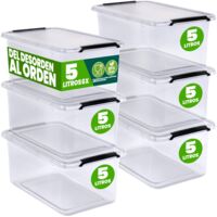 DEUBA® Caja Almacenaje Apilable Contenedor Transparente Orden Almacenamiento Organizador Libre de BPA Cesta Juguetes Libros Ropa Mantas Alimentos 6x 5L (de)