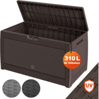 CASARIA® Baúl de almacenaje 310L 119x48x60cm Arcón Exterior Caja Almacenamiento Jardín Cojines Terraza Aspecto ratán - Marrón