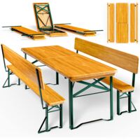 CASARIA® Set Mesa Larga y 2 Bancos Madera Barnizado Plegables Para Fiestas 170cm Fácil de Guardar
