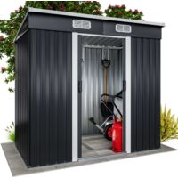 GARDEBRUK® L Cobertizo de Metal 3,1m³ 196x122x182 Antracita con Base Puerta Corrediza Almacenaje Exterior de Jardín Galpón 1,8m²