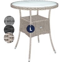 CASARIA® Mesa de jardín poliratan resistente a la intemperie redonda tablero cristal capacidad de carga 80kg Beige L (de)